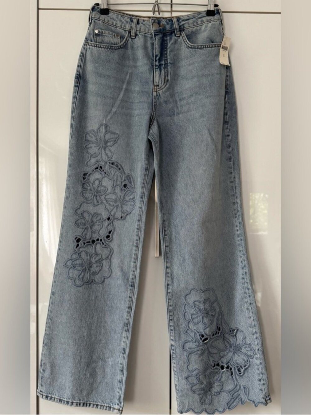 NWT Size 32 -Pilcro Austyn High-Rise Wide-Leg Embroidered Jeans Cotton (US$ 158)